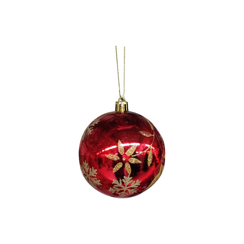 Esfera navidad KMK 21264 8cm roja decorada dorado