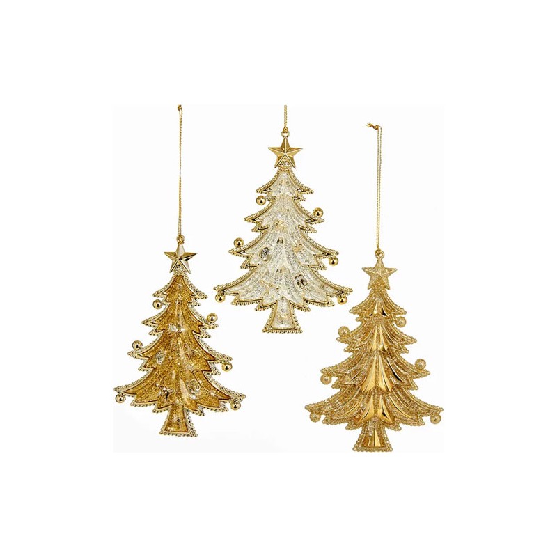 Adorno navideño Ksa árbol dorado glitter 13 cm