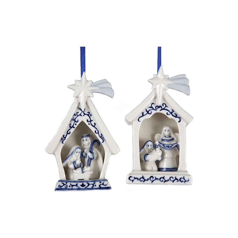 Adorno navideño Ksa nacimiento porcelana azul 10 cm