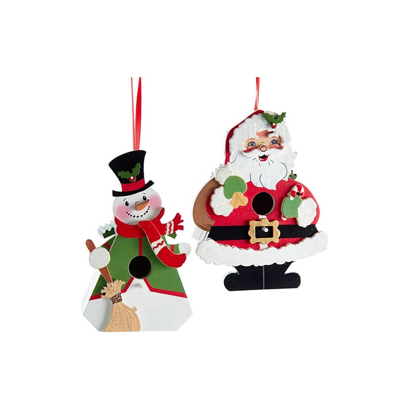 Adorno navideño Ksa pajarera santa muñeco 11 cm