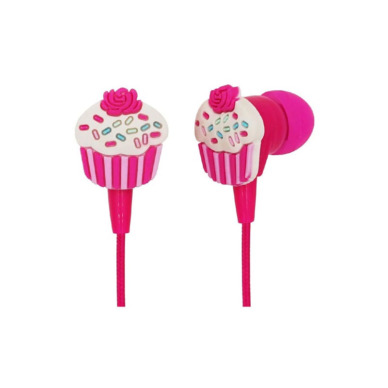 AUDÍFONOS CANDYWIREZ IN EAR CON MICROFONO CUPCAKE ROSA